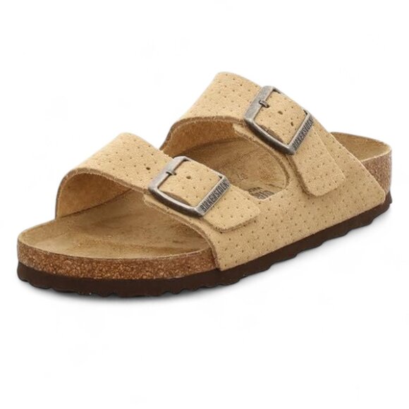 Birkenstock Men's Arizona Suede Embossed Sandals Size 10 Beige Flip Flops NWT - Picture 2 of 16